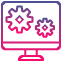 imagem de um ícone de um computador com duas engrenagens representando a criação dos sites criados pela agência que é um dos serviços que a agência de marketing digital oferece
